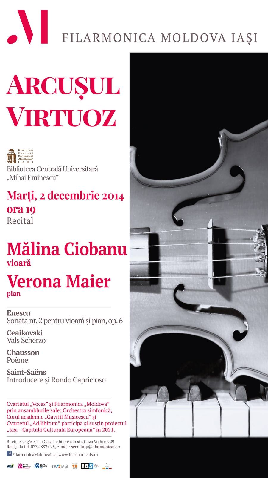 Iași, 2 decembrie: Arcușul virtuoz, Recital Mălina Ciobanu-Verona Maier