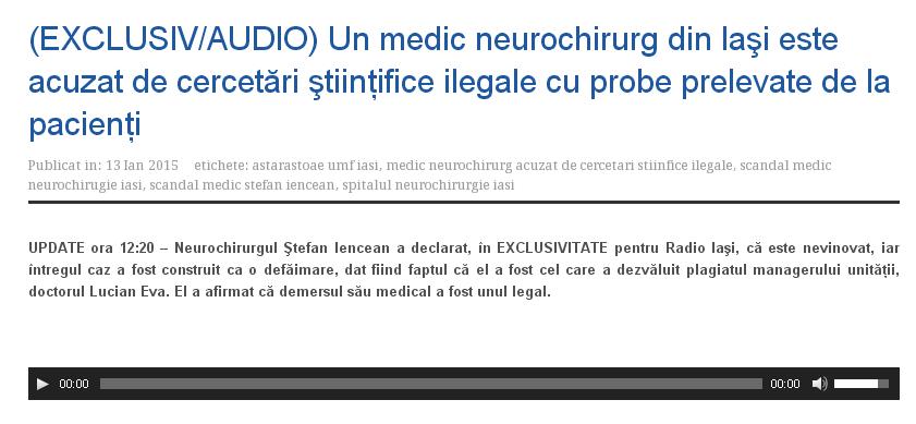 Declaraţie obţinută în EXCLUSIVITATE de Radio Iaşi, citată de principalele jurnale de ştiri ale Pro TV, Antena 1, Realitatea TV şi TVR