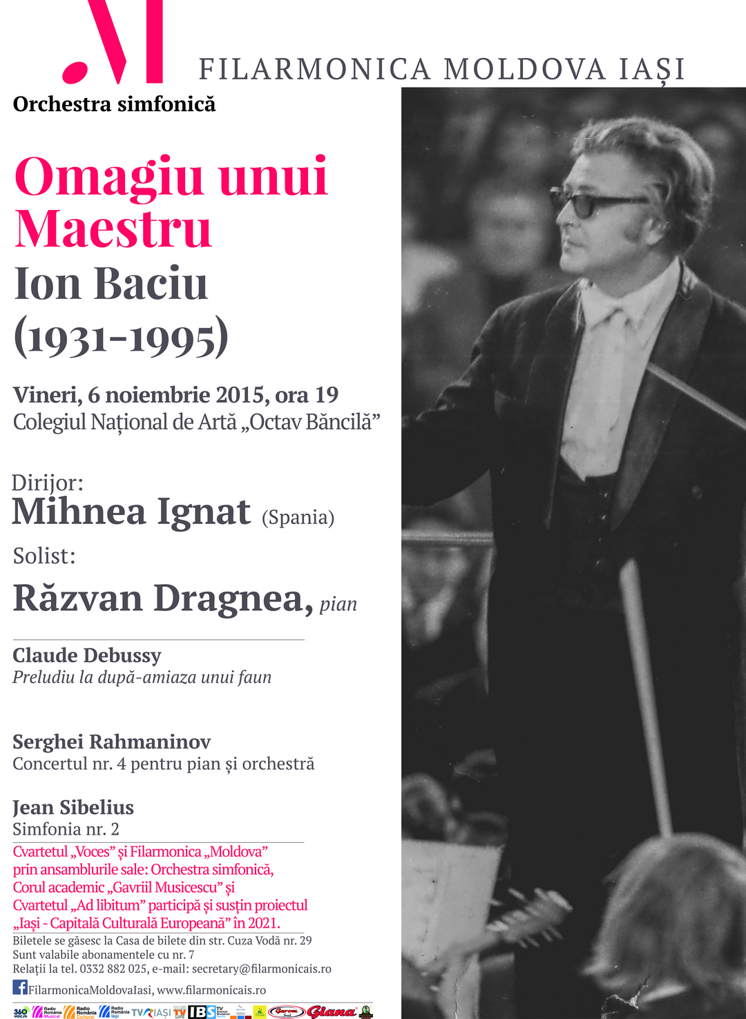 Iaşi, 6 nov., Filarmonica Moldova susţine Concertul la Teatrul Luceafărul