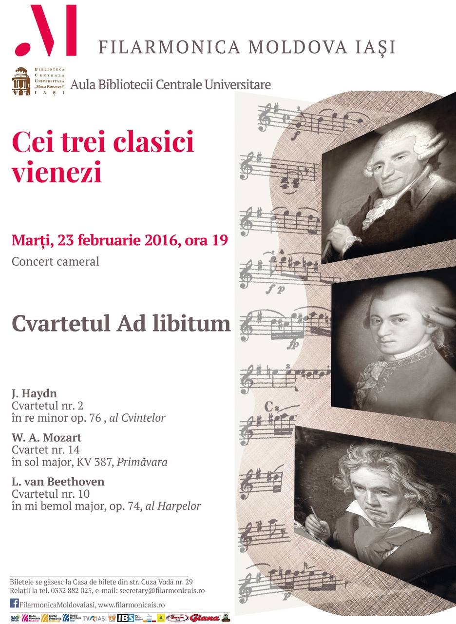 Iaşi, 23 feb, de la ora 19:00, Aula BCU Concert Cameral Cvartetul Ad libitum