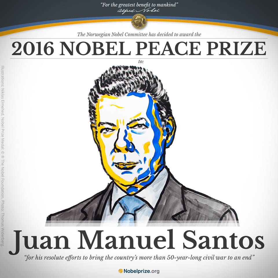 Premiul NOBEL pentru PACE a fost câştigat de preşedintele columbian Juan Manuel Santos