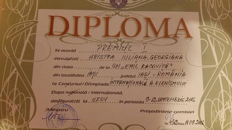 România de nota 10: Iuliana Georgiana Hristea, tânara care viseaza în limba lui Homer