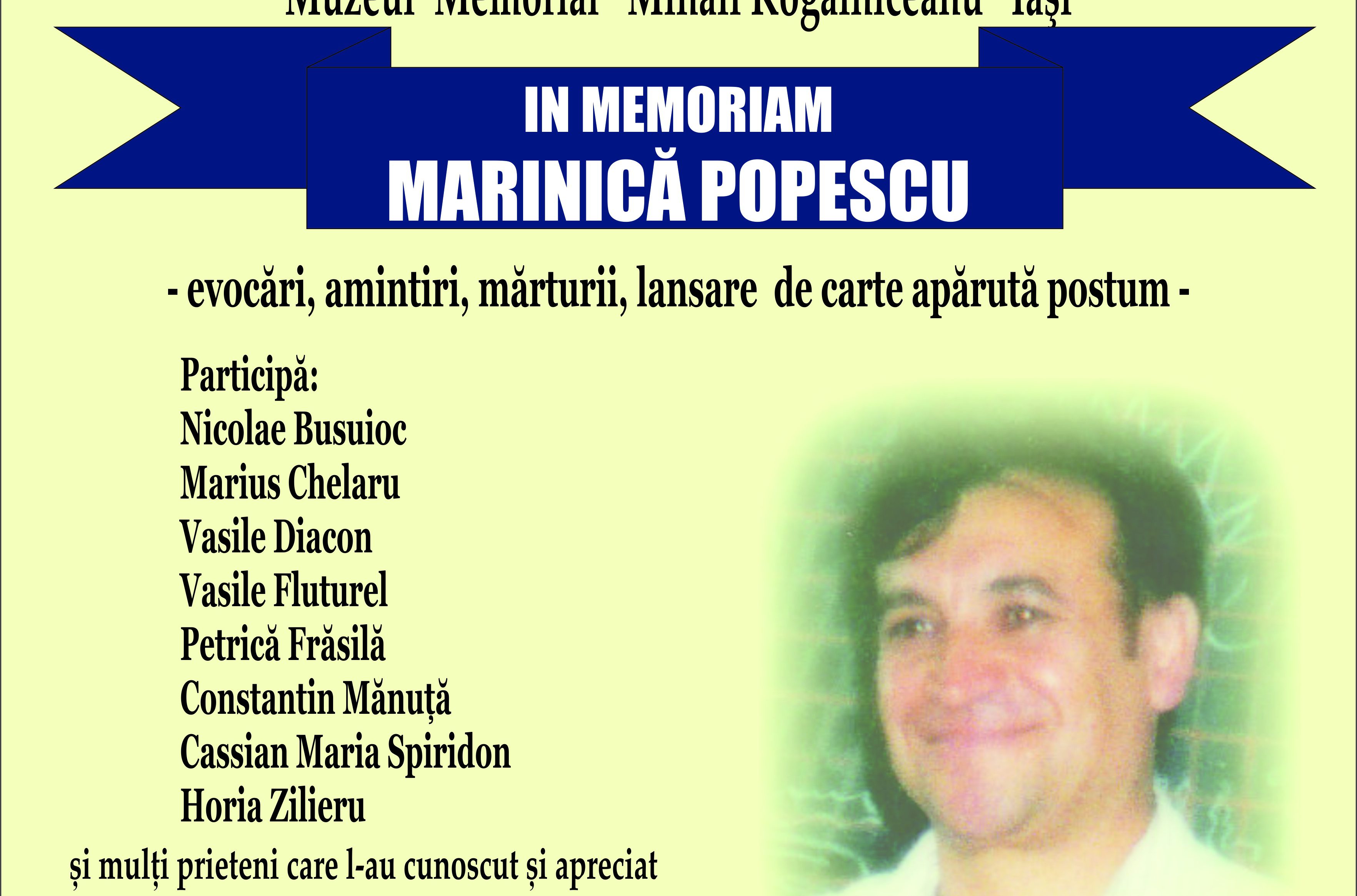 IN MEMORIAM MARINICĂ POPESCU – evocări, amintiri, mărturii, lansare de carte apărută postum