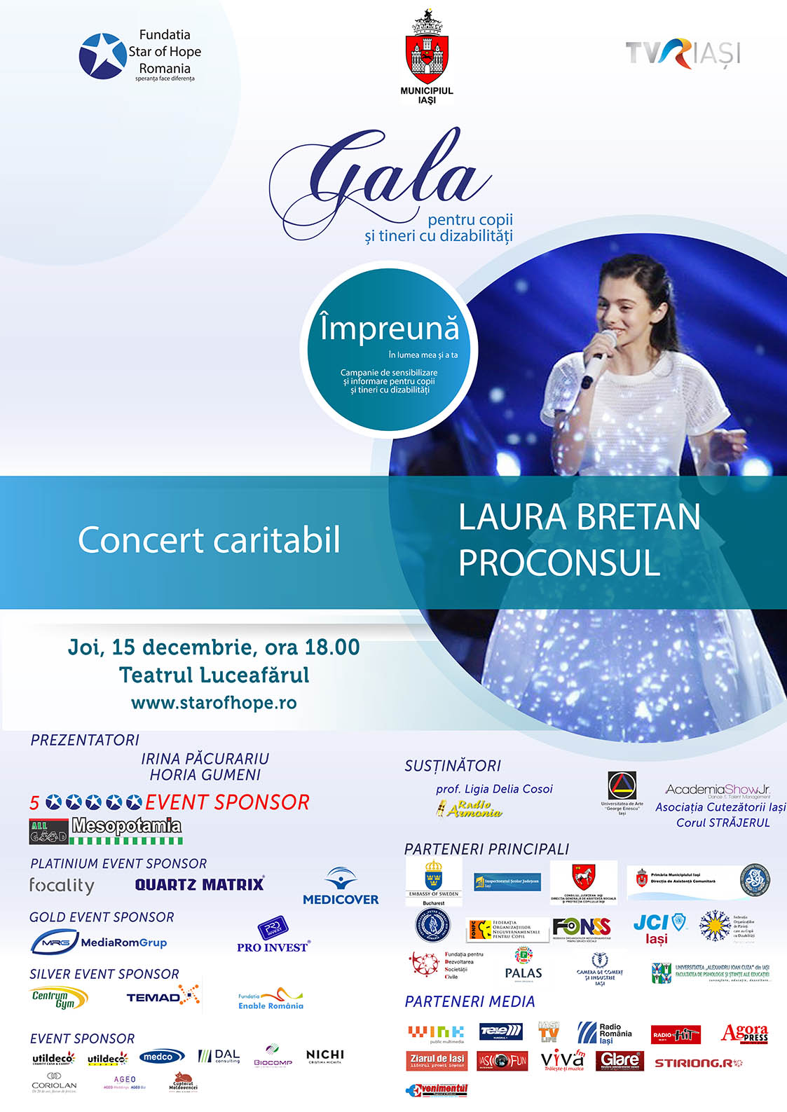 Concert caritabil ”ÎMPREUNĂ ÎN LUMEA MEA ȘI A TA” – Laura Bretan și Proconsul