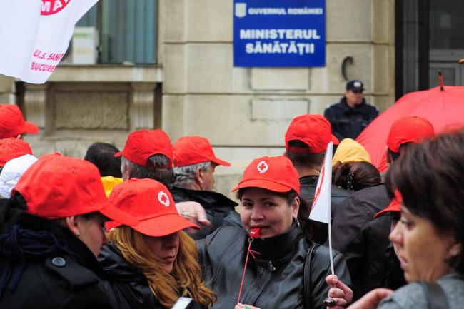 Sindicaliștii Federației Sanitas au protestat din nou din cauza neînceperii negocierilor pe Contractul Colectiv de Muncă