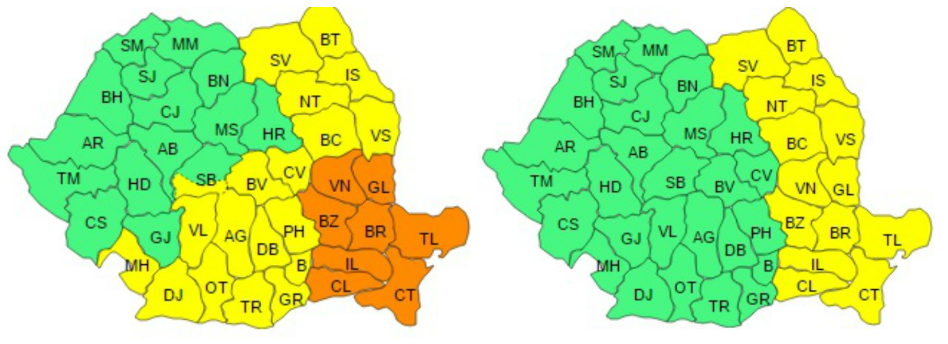 (NEWS ALERT) Administraţia Naţională de Meteorologie a reactualizat avertizările METEO de VREME REA