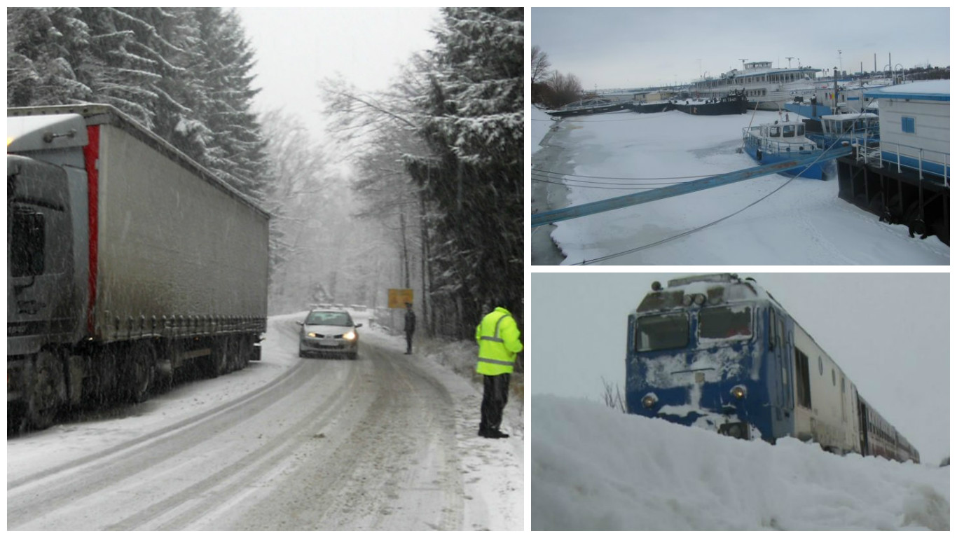 Traficul rutier, feroviar şi maritim continuă să fie afectat de ninsori şi viscol