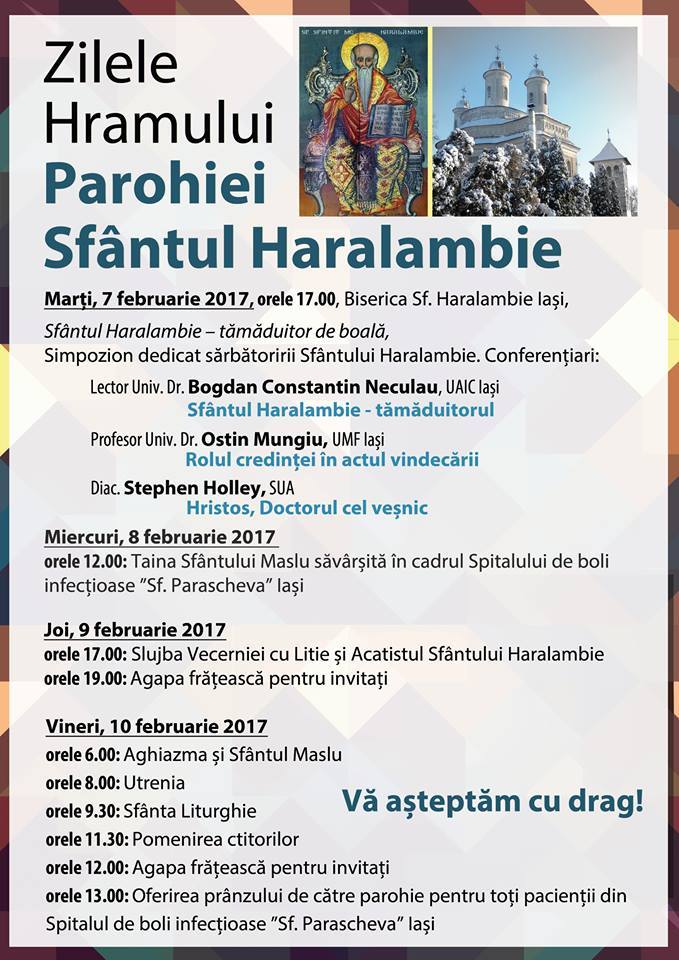 Zilele Hramului Parohiei „Sfântul Haralambie”: 7-10 februarie