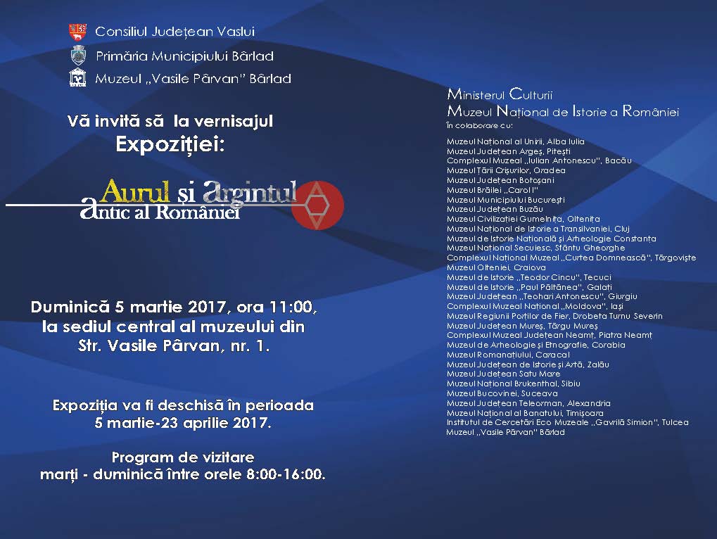 AURUL ȘI ARGINTUL ANTIC AL ROMÂNIEI  – EXPOZIȚIE EVENIMENT LA MUZEUL DIN BÂRLAD