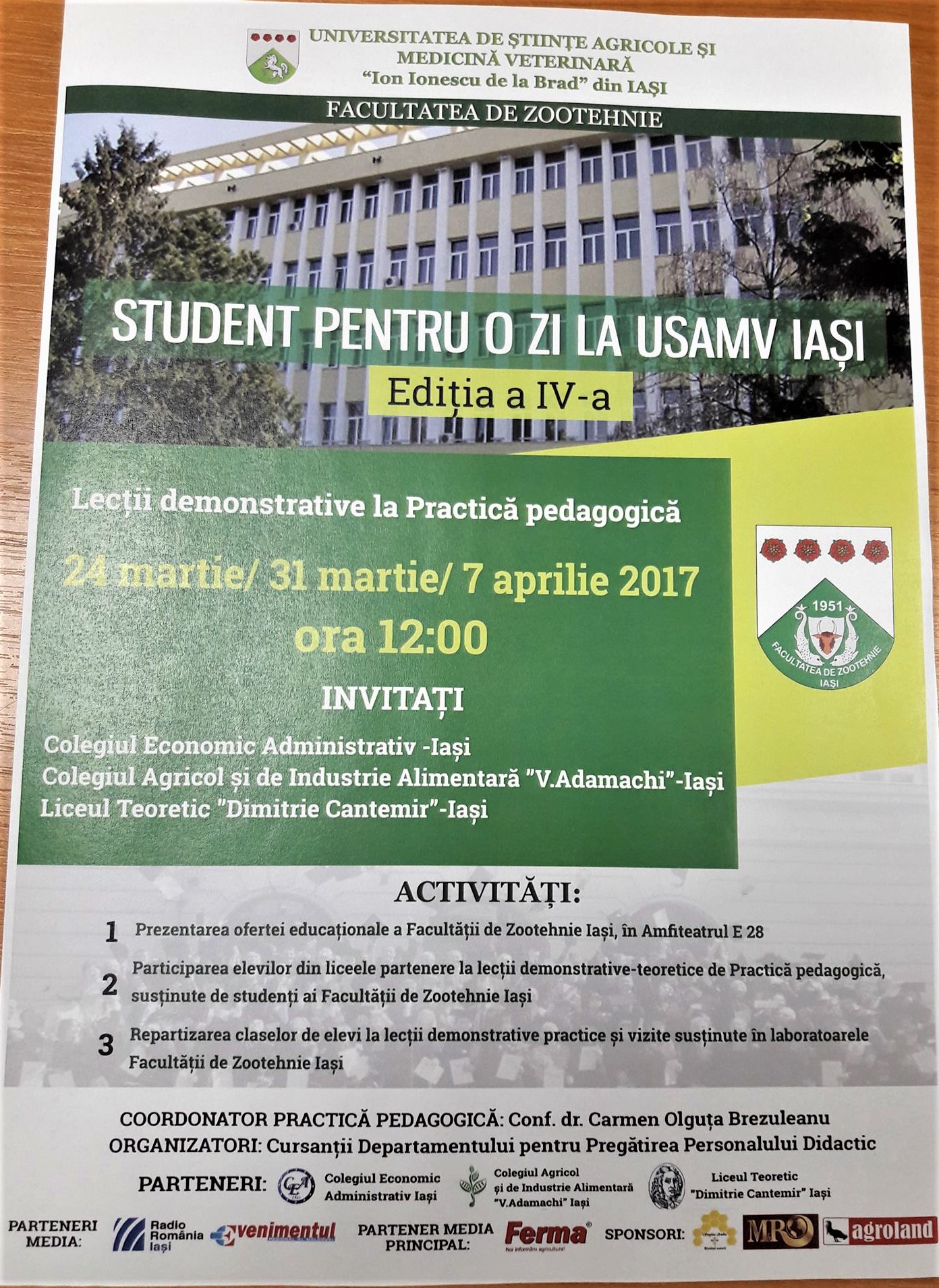 Student pentru o zi la Facultatea de Zootehnie Iași – MATINAL AGRAR (26.03.2017)