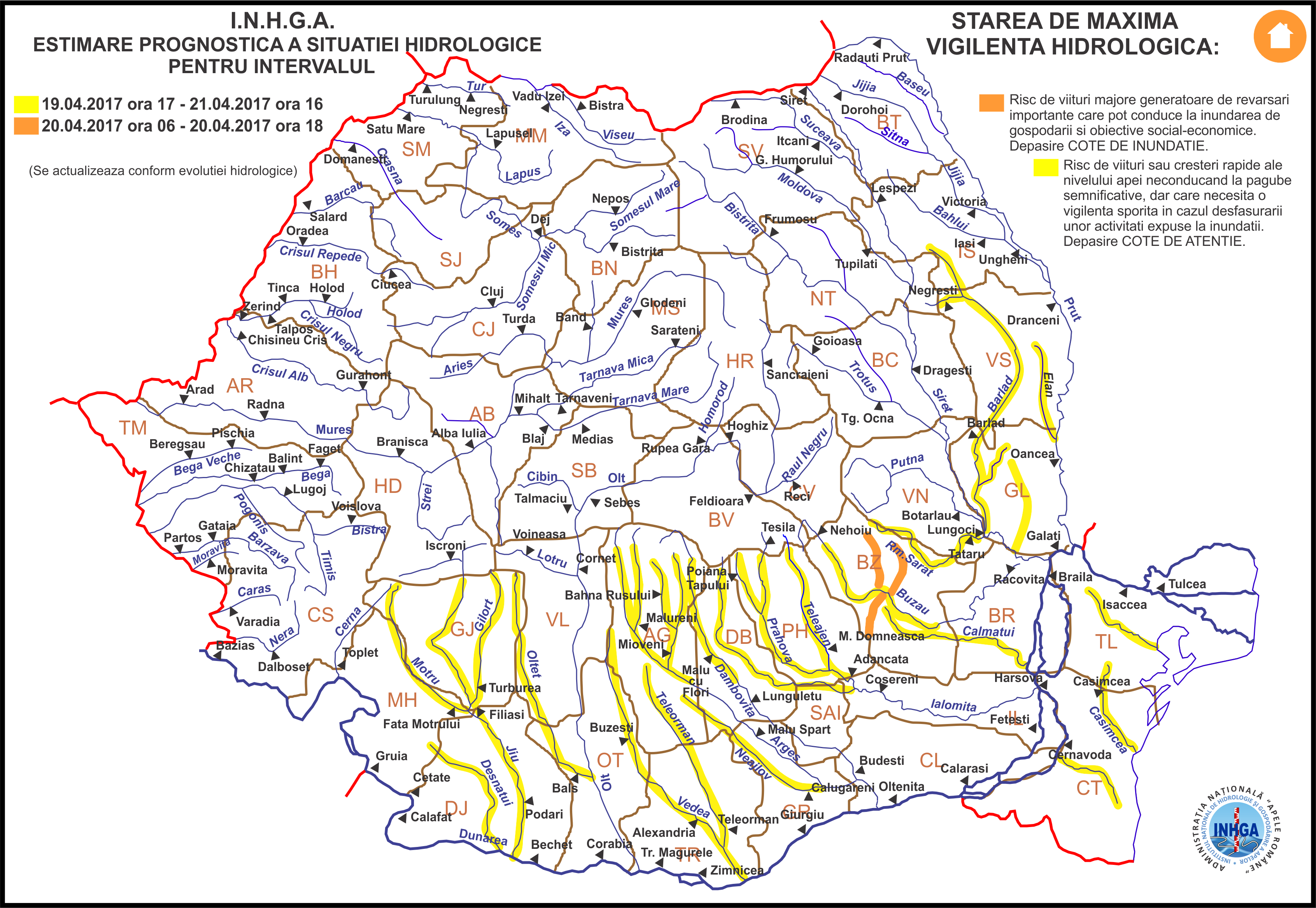 harta avertizare hidrologica nr.11 din 19.04.2017