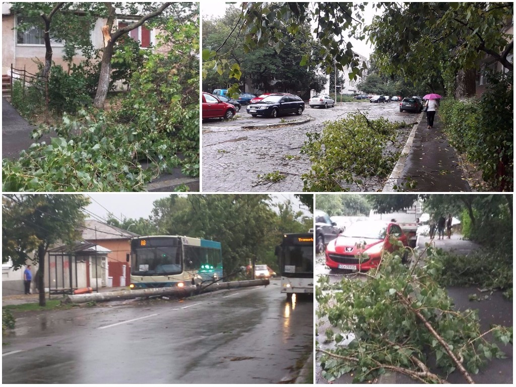 (FOTO) GALAŢI: 10 persoane rănite, copaci doborâţi şi acoperişuri smulse de vânt din cauza vremii