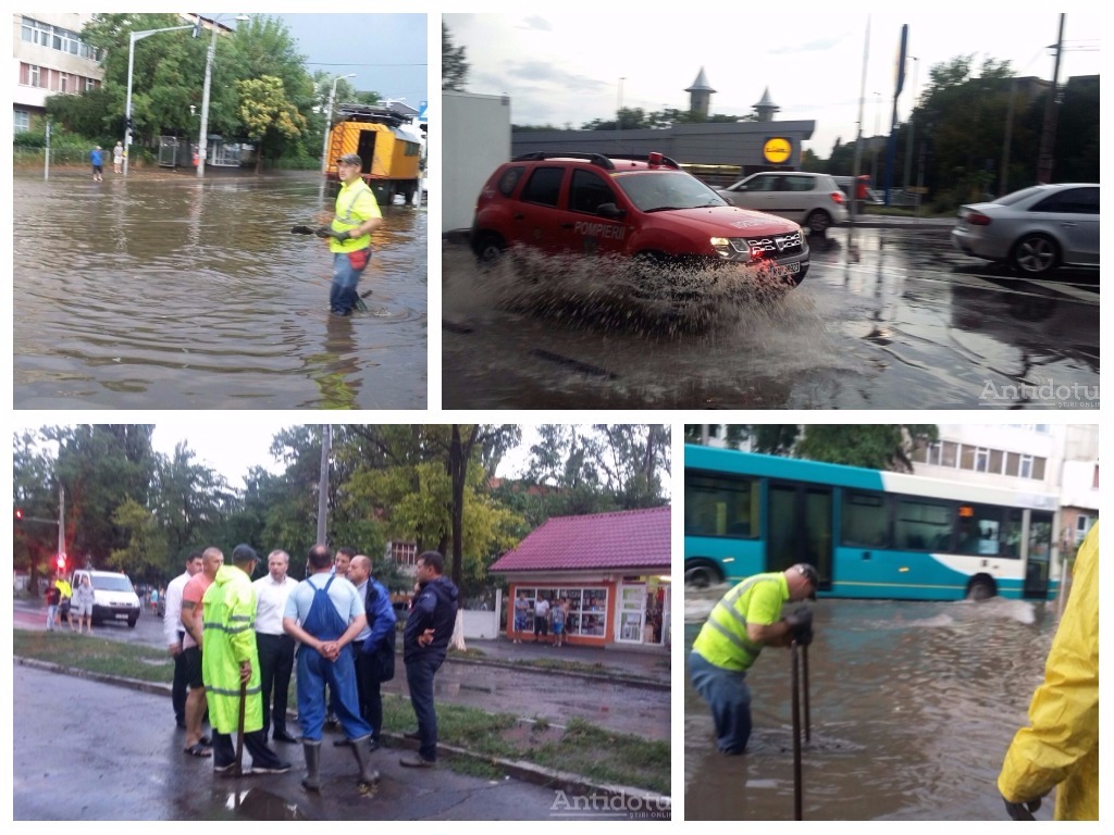 GALAŢI: Străzi inundate şi maşini luate de apă din cauza precipitaţiilor abundente