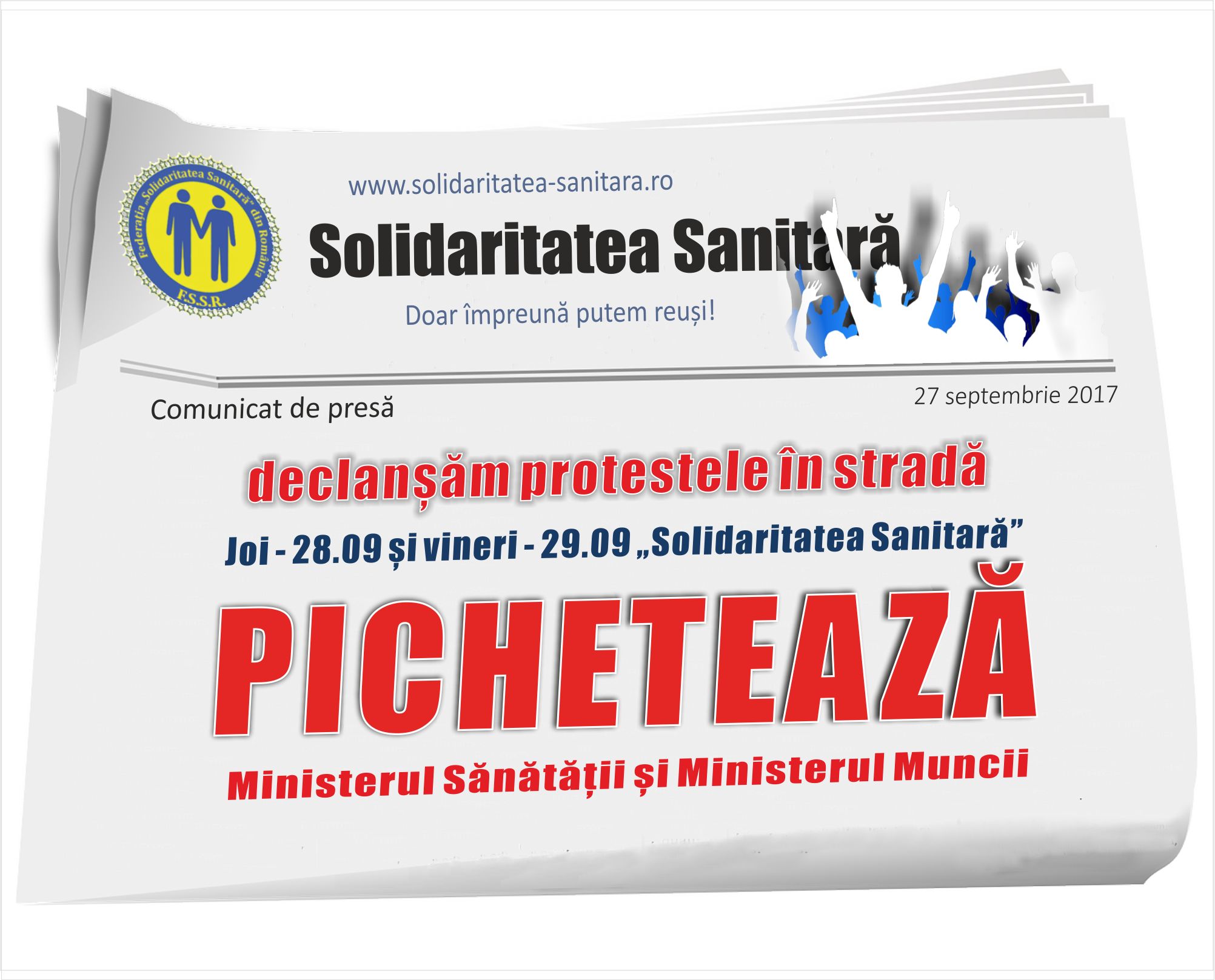 Federaţia ‘Solidaritatea Sanitară’ pichetează, astăzi, sediile Ministerelor Muncii şi Sănătăţii