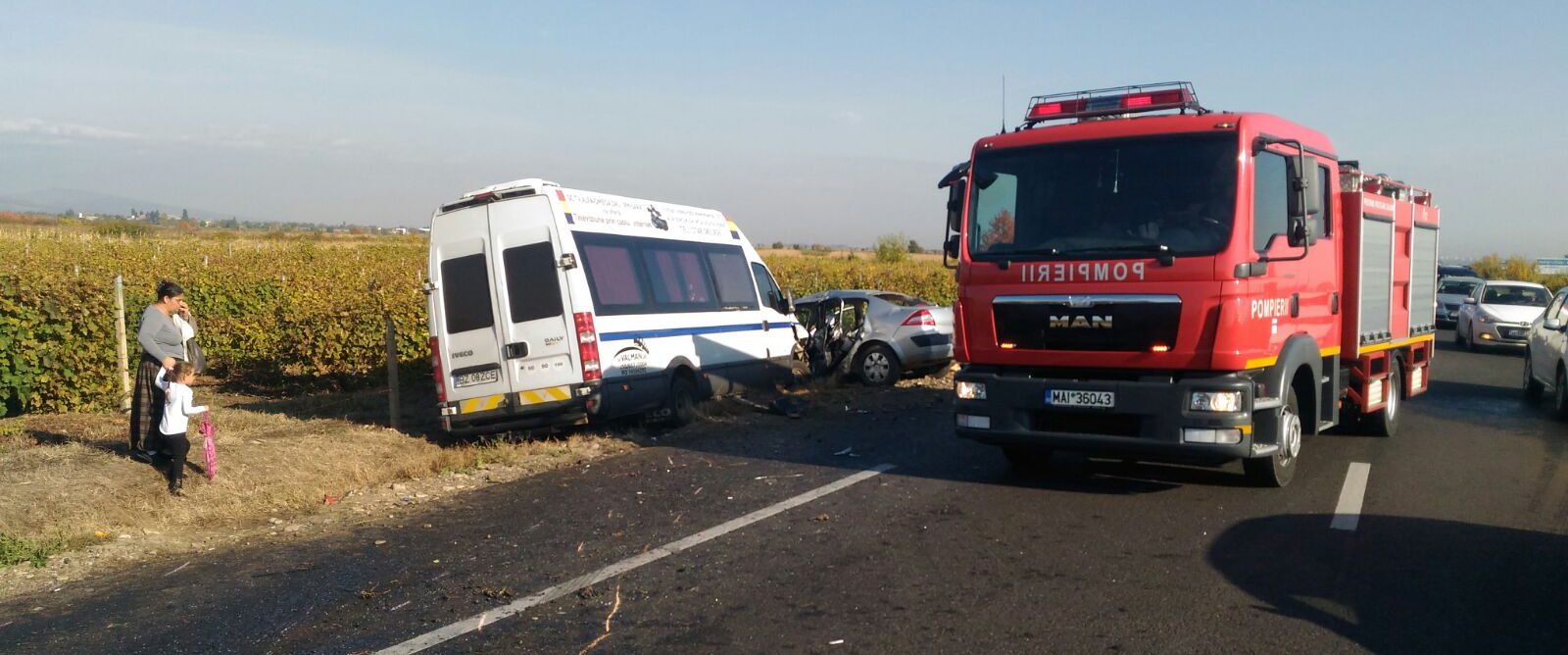 Vrancea: Accident grav pe DN 2 Bucureşti – Focşani. Traficul rutier se desfăşoară pe un singur fir