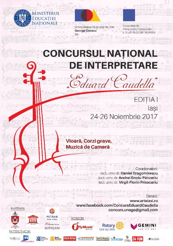 Iași, 24-26 nov., Ediția I a Concursului Național de Interpretare „Eduard Caudella”