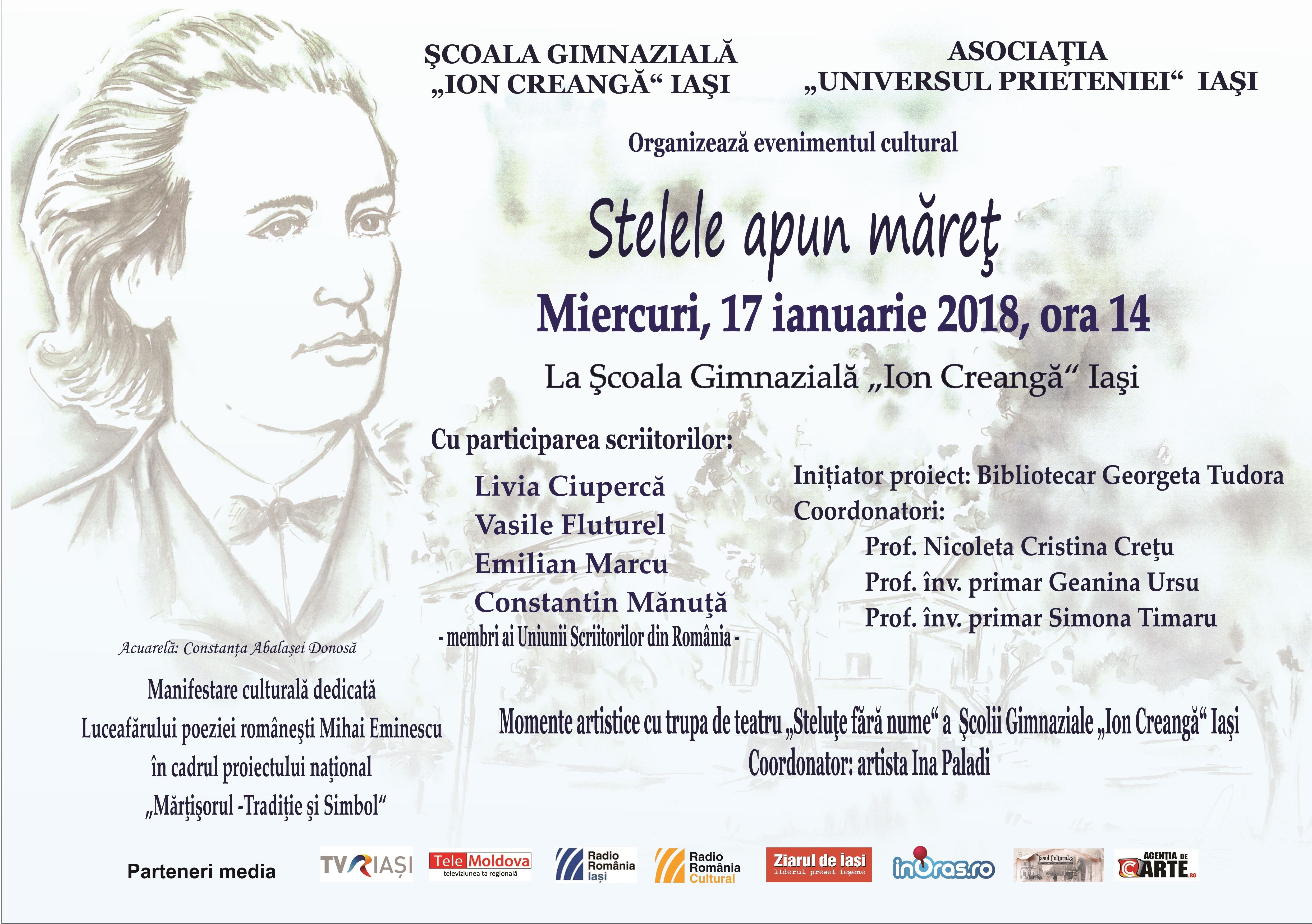 „Stelele apun măreţ” – eveniment cultural organizat de Şcoala Gimnazială „Ion Creangă” Iaşi şi Asociaţia „Universul Prieteniei” Iaşi