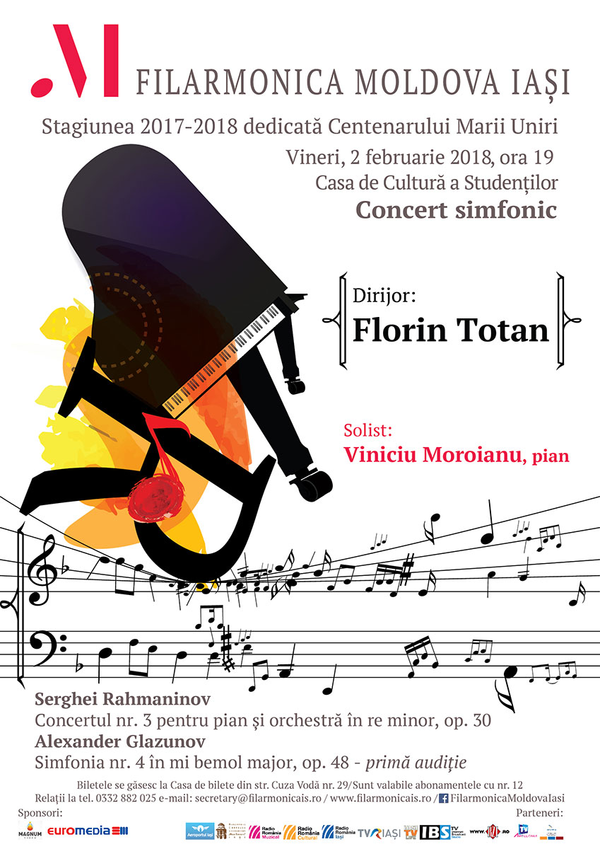 Iaşi, 02 februarie, Filarmonica Moldova, invitaţi pianistul Viniciu Moroianu şi dirijorul Florin Totan