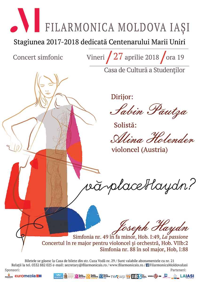 Iaşi, 27 aprilie, ora 19: celista Alina Holender în concert sub bagheta îndrăgitului dirijor Sabin Păutza la Filarmonica Moldova (Casa de Cultură a Studenţilor)