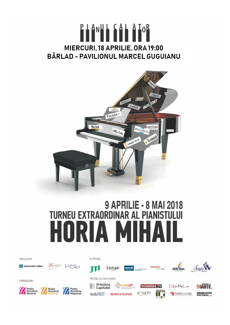 Bârlad, miercuri 18 apr., ora 19.00 Pianul Călător la Pavilionul Expoziţional Marcel Guguianu