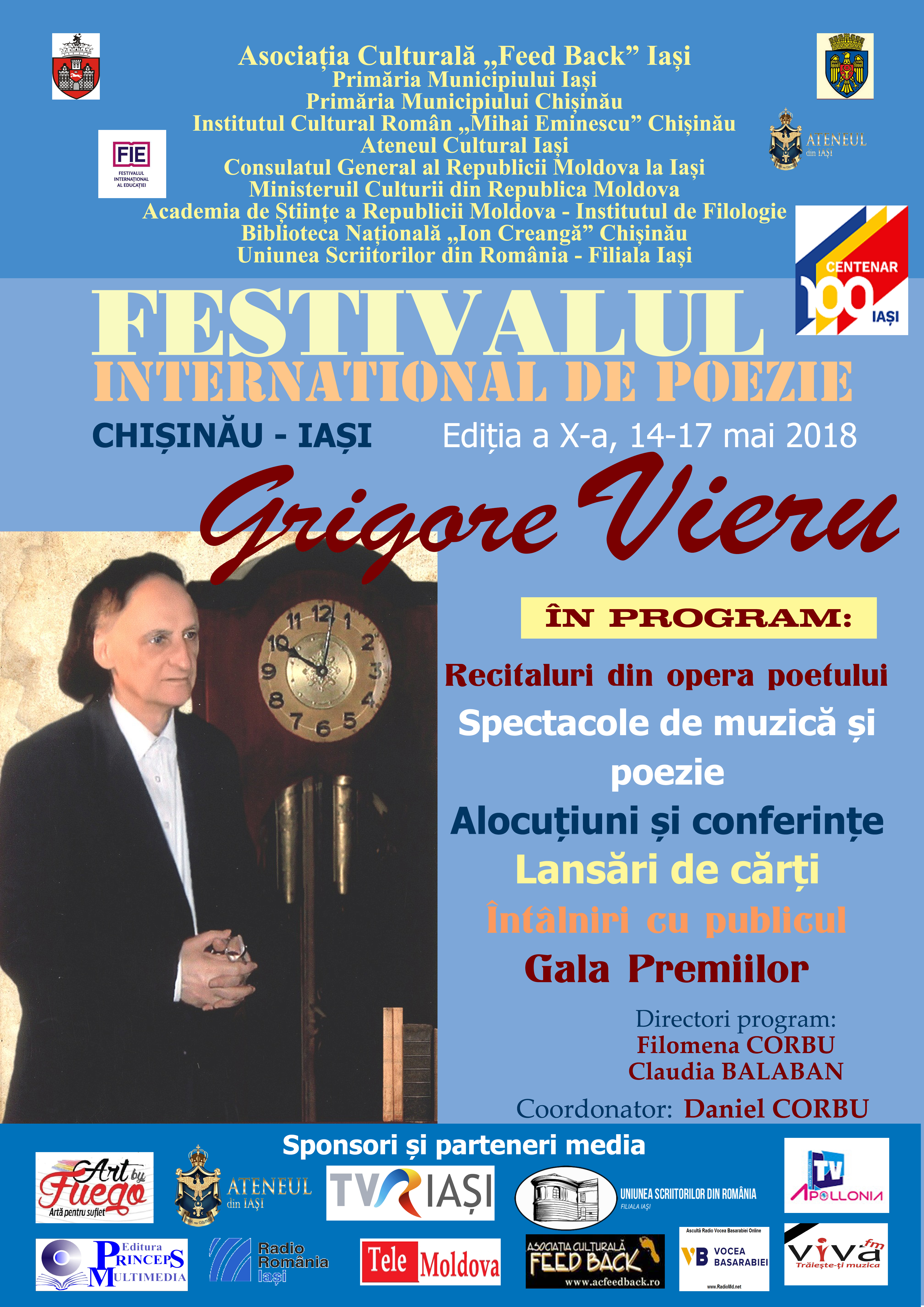 Festivalul Internațional de Poezie „Grigore Vieru”, ediția a X-a, 14-17 mai 2018