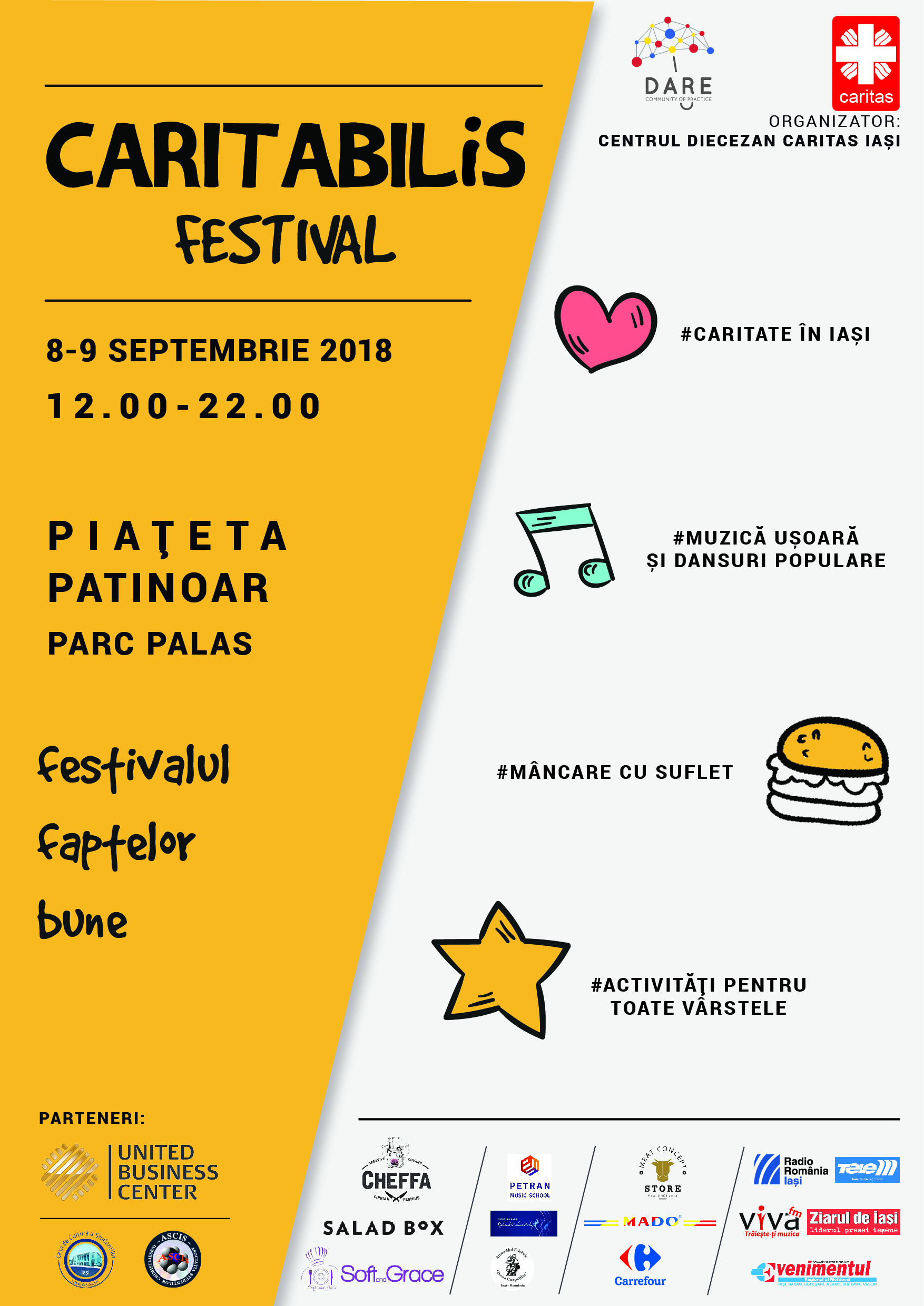 Pe 8 și 9 septembrie în Piațeta Patinoar, Palas Iași are loc Prima Ediție CARITABILiS Festival – Festivalul Faptelor Bune!