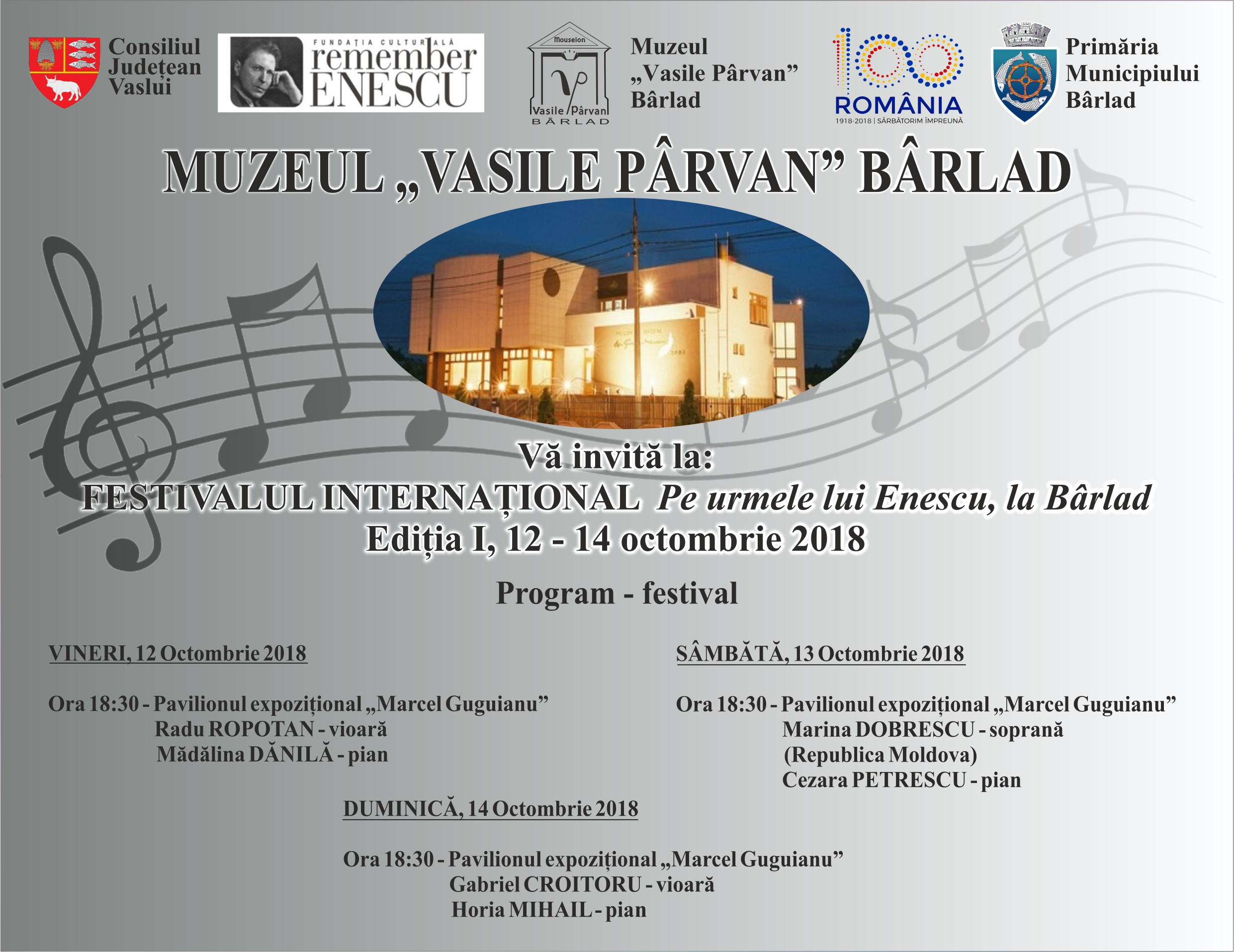 Muzeul „Vasile Pârvan” din Bârlad: maraton concertistic derulat sub genericul „PE URMELE LUI ENESCU LA BÂRLAD”