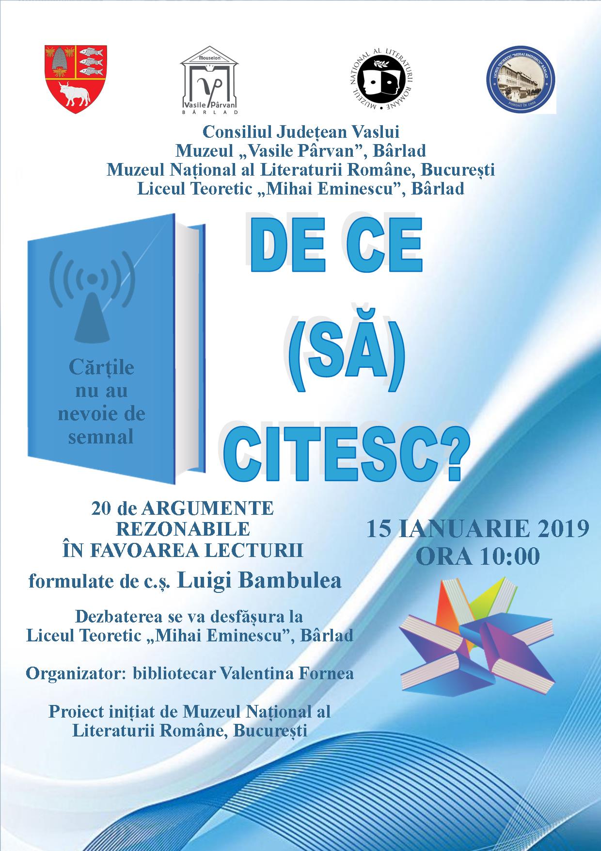 „De ce (să) citesc?”/ Bârlad,15 ianuarie 2019