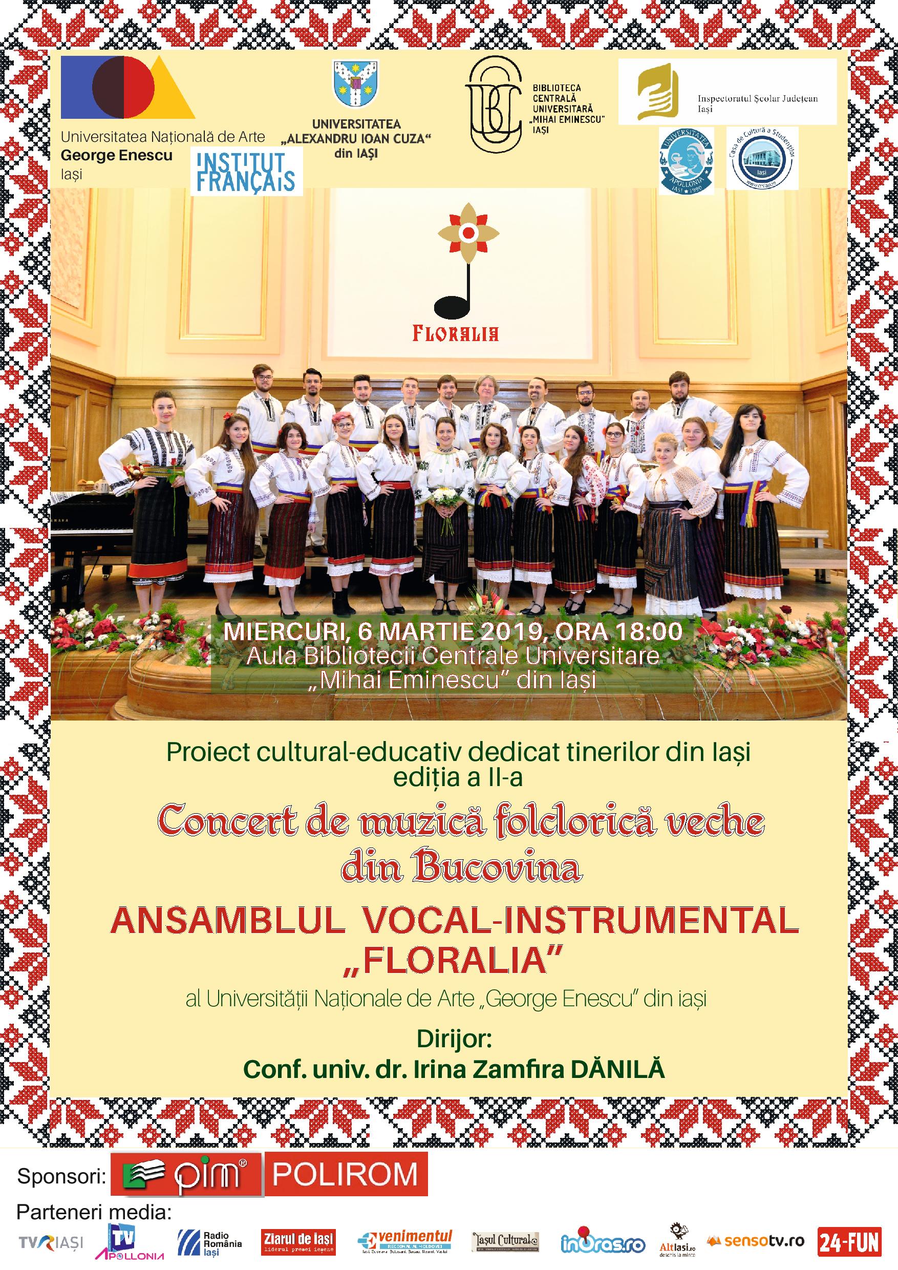 Iaşi, 6 martie, ora 18.00: Ansamblul Floralia la Aula Bibliotecii Centrale Universitare Mihai Eminescu