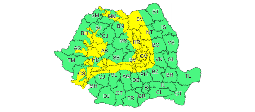 Cod galben de vânt puternic şi ninsori viscolite în zona de munte, până duminică dimineaţa