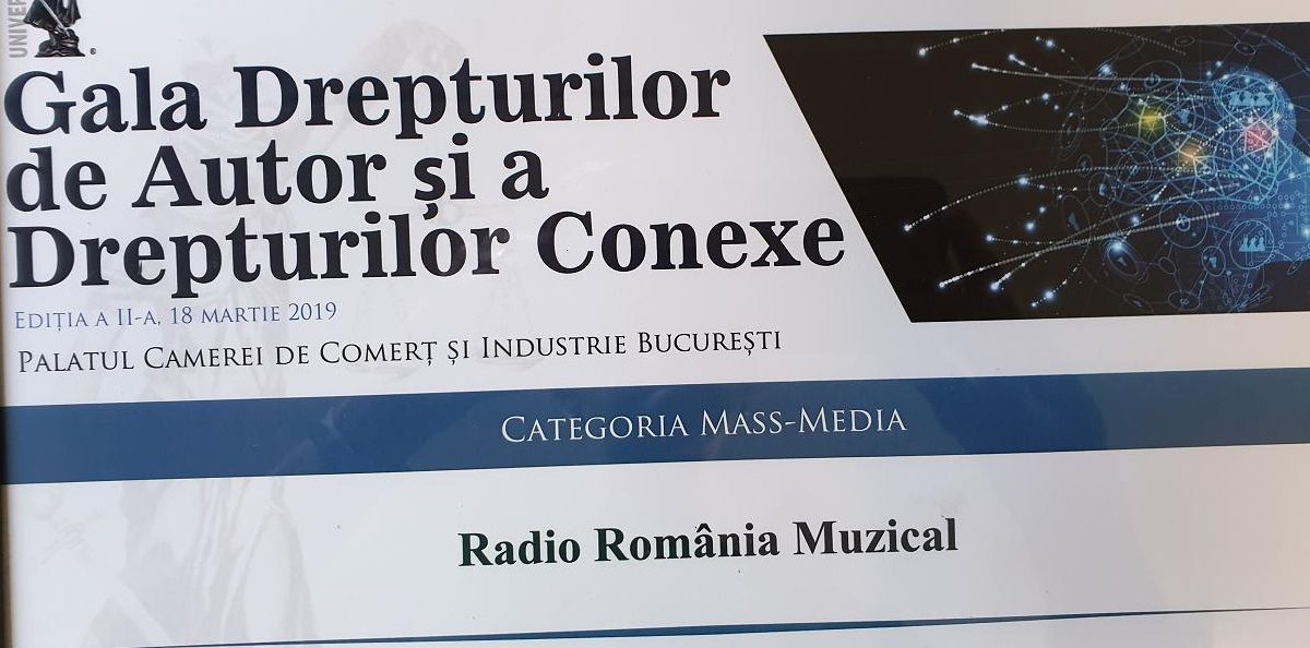 Radio România Muzical, premiat la Gala drepturilor de autor şi a drepturilor conexe