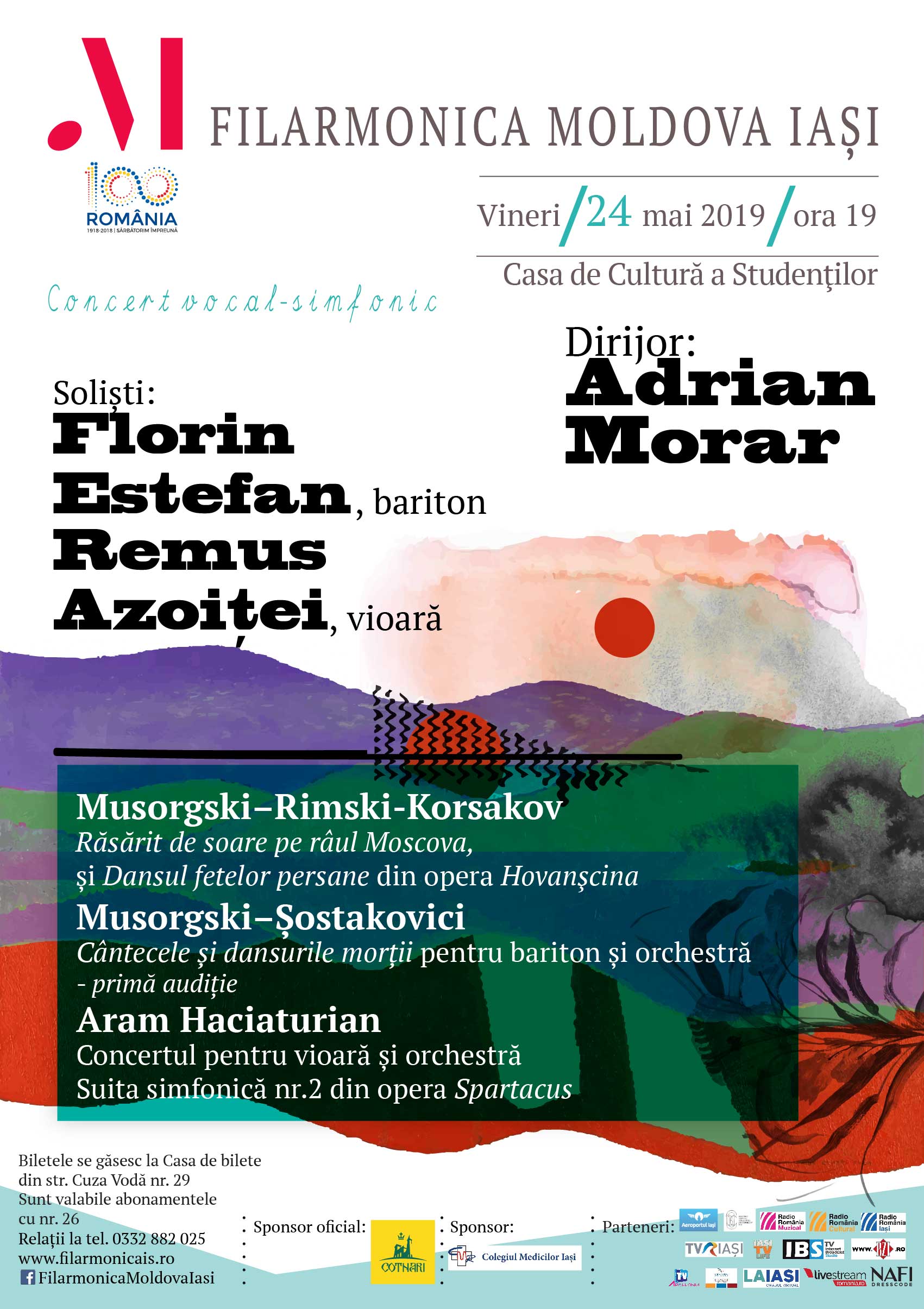 Iaşi, 24 mai: Concert vocal-simfonic al Filarmonicii Moldova, cu baritonul Florin Estefan, violonistul Remus Azoiţei şi dirijorul Adrian Morar