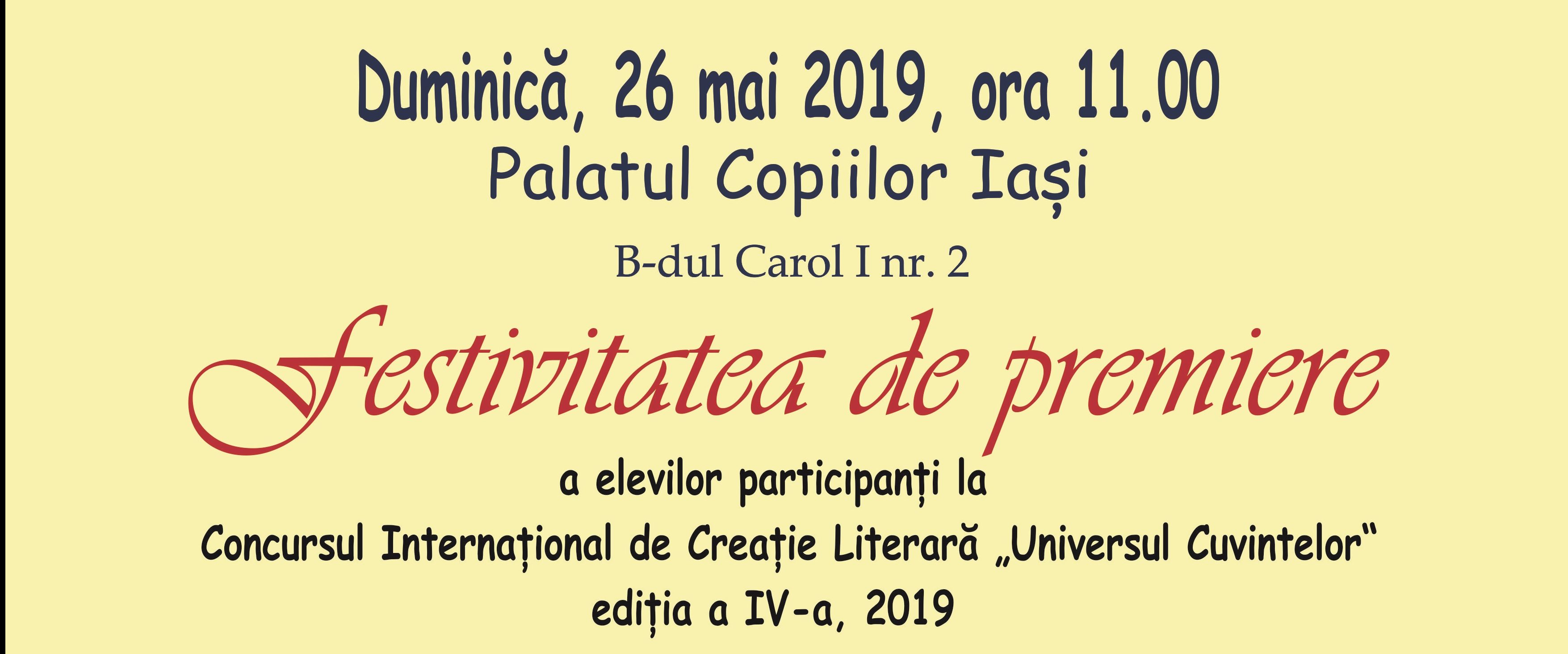 Festivitatea de premiere a elevilor participanţi la Concursul Internaţional de Creaţie Literară  „Universul Cuvintelor” – Ediţia a IV-a