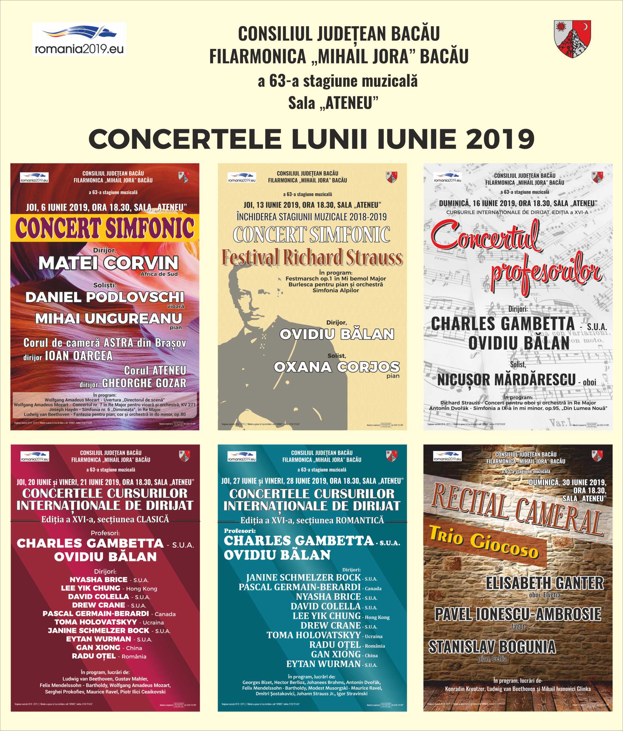 Filarmonica Mihail Jora din Bacău, Concert de Înălţare (azi, 6 iunie) şi programul întregii luni iunie 2019