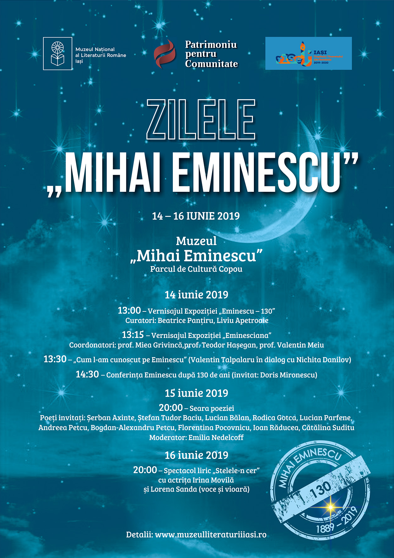 IAŞI: Zilele „Mihai Eminescu” 14-16 iunie 2019