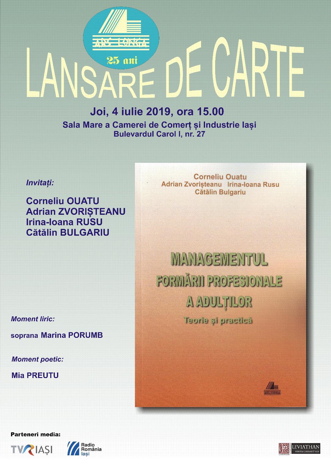 „Managementul formării profesionale a adulților”, carte lansată de Editura „Ars Longa” din Iași