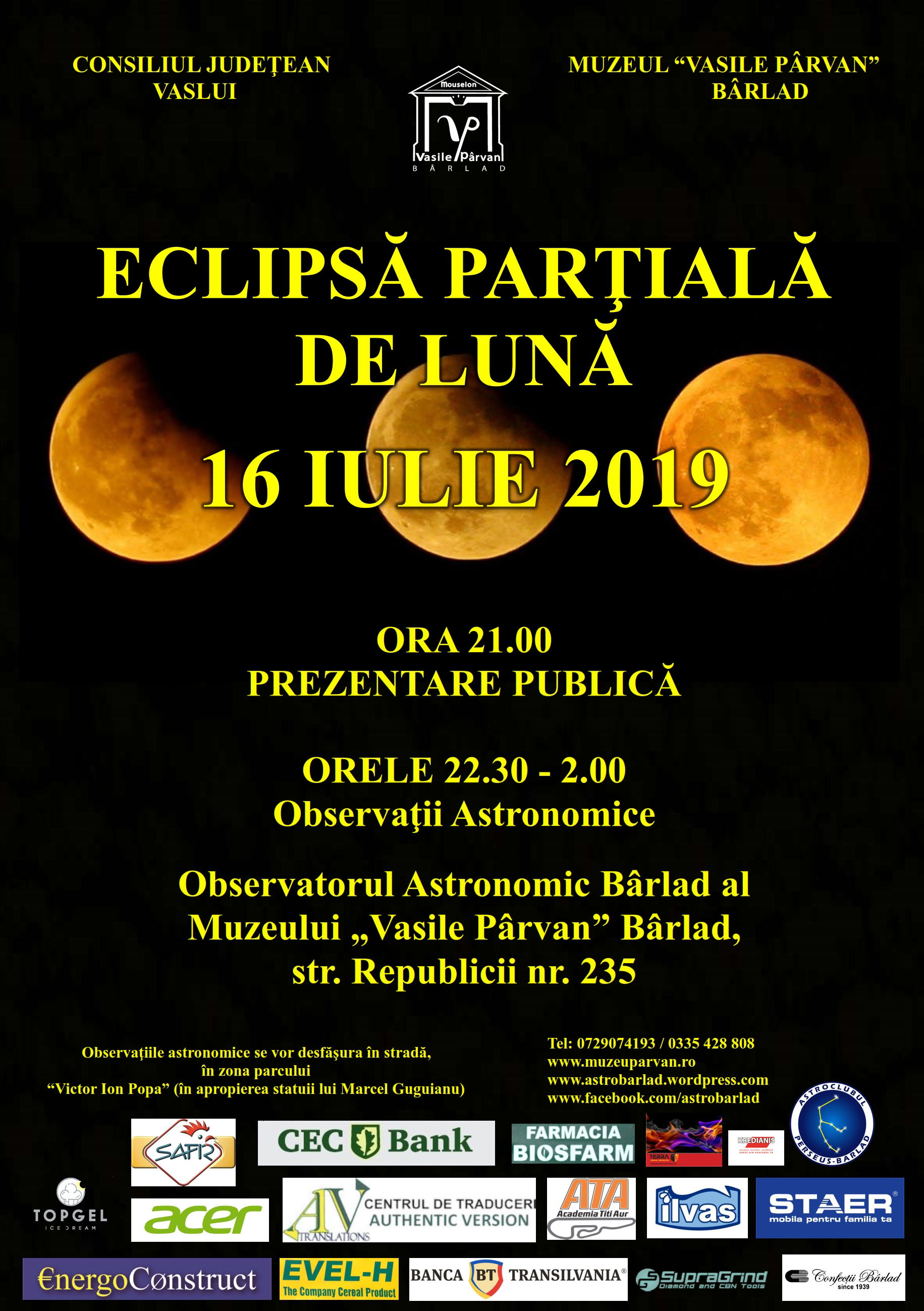 Observatorul Astronomic al Muzeului „Vasile Pârvan” din Bârlad urmărește Eclipsa de Lună