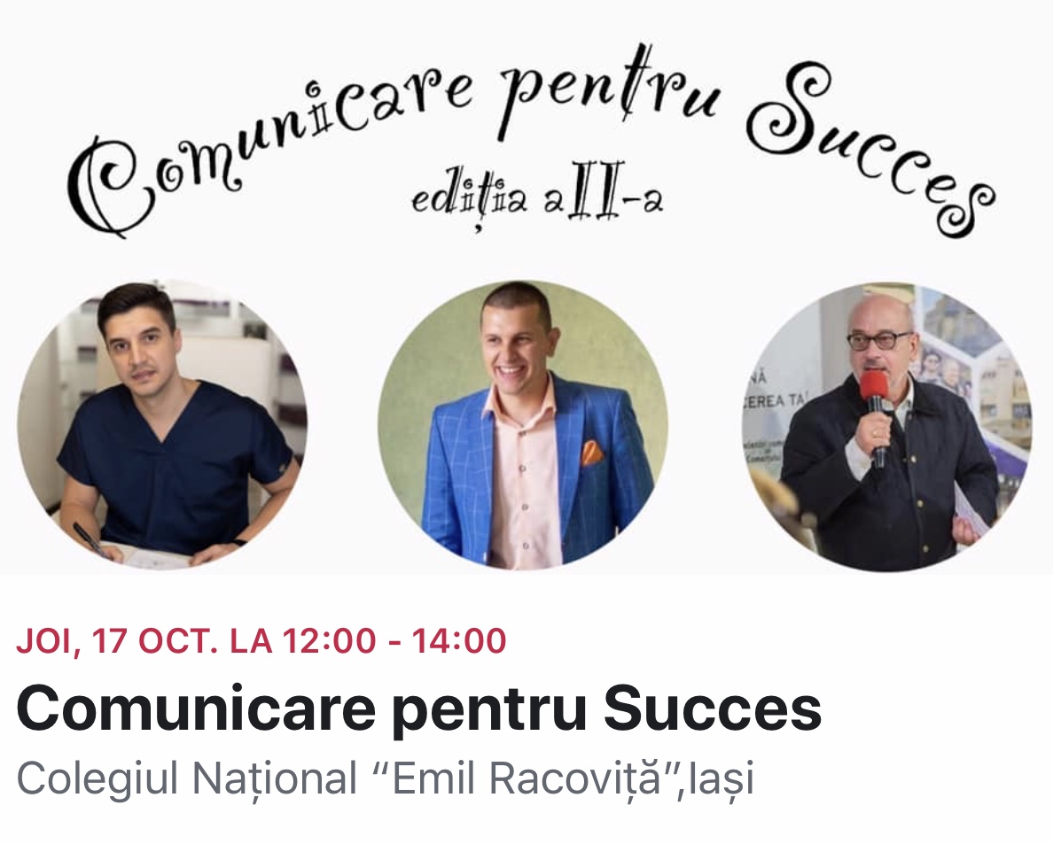 Evenimentul “Comunicare pentru Succes” începe joi (17.10.2019), la Colegiul Național “Emil Racoviță”. Roxana Oana Rotaru în Matinalul Radio Iași – 16.10.2019.