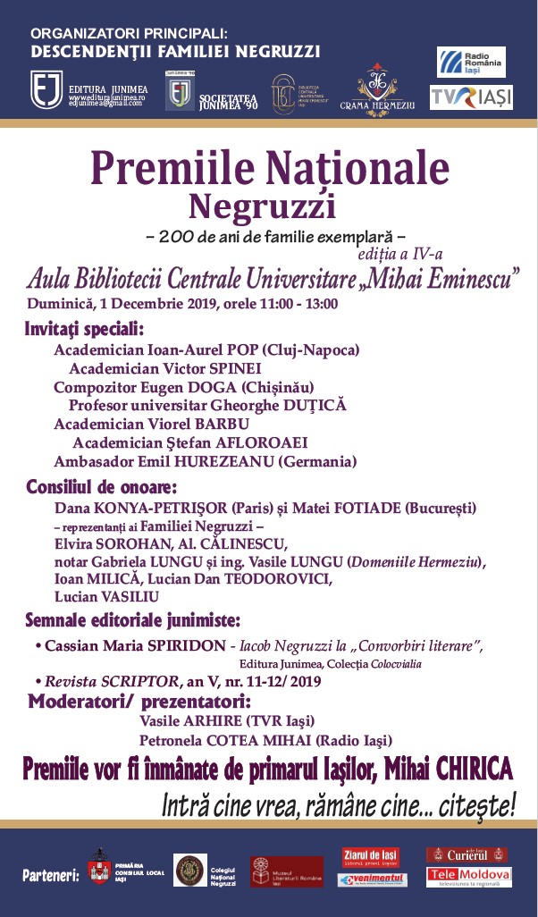 Premiile Naționale Negruzzi. Prof. univ. Ioan Milică, directorul Bibliotecii Centrale Universitare „Mihai Eminescu” Iași la ”Bună dimineața” – 28.11.2019.