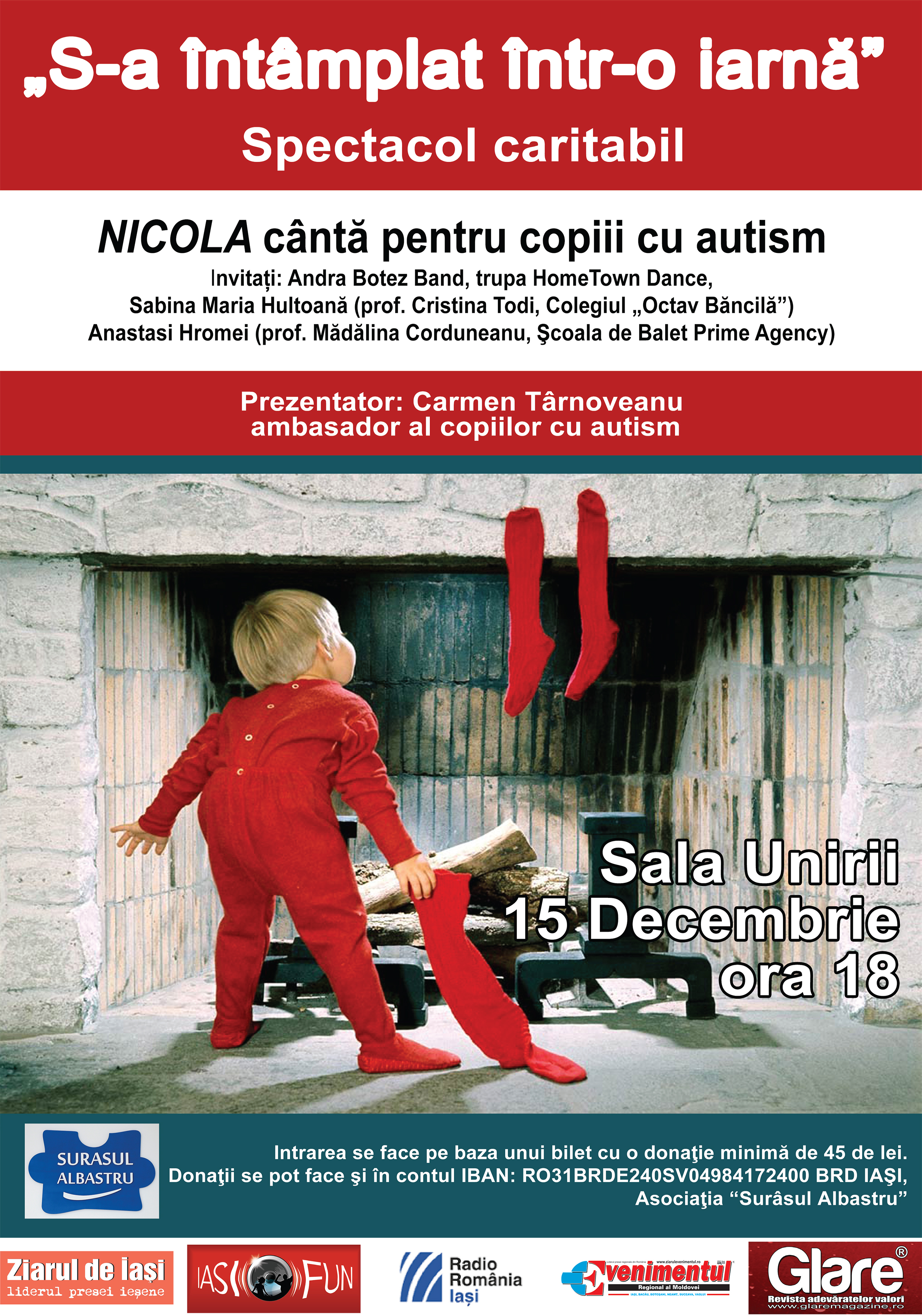 Spectacol caritabil: Nicola cântă pentru copiii cu autism