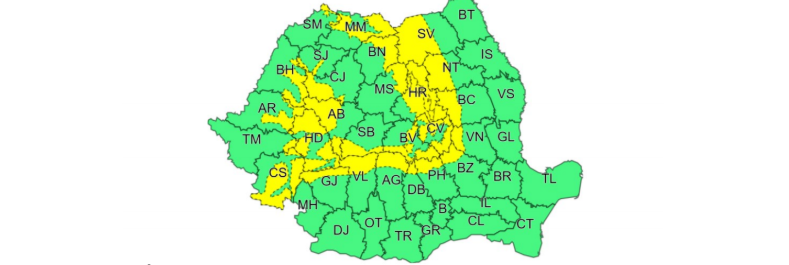 ANM a emis COD GALBEN de vânt puternic și precipitații moderate cantitativ, predominant sub formă de ninsoare