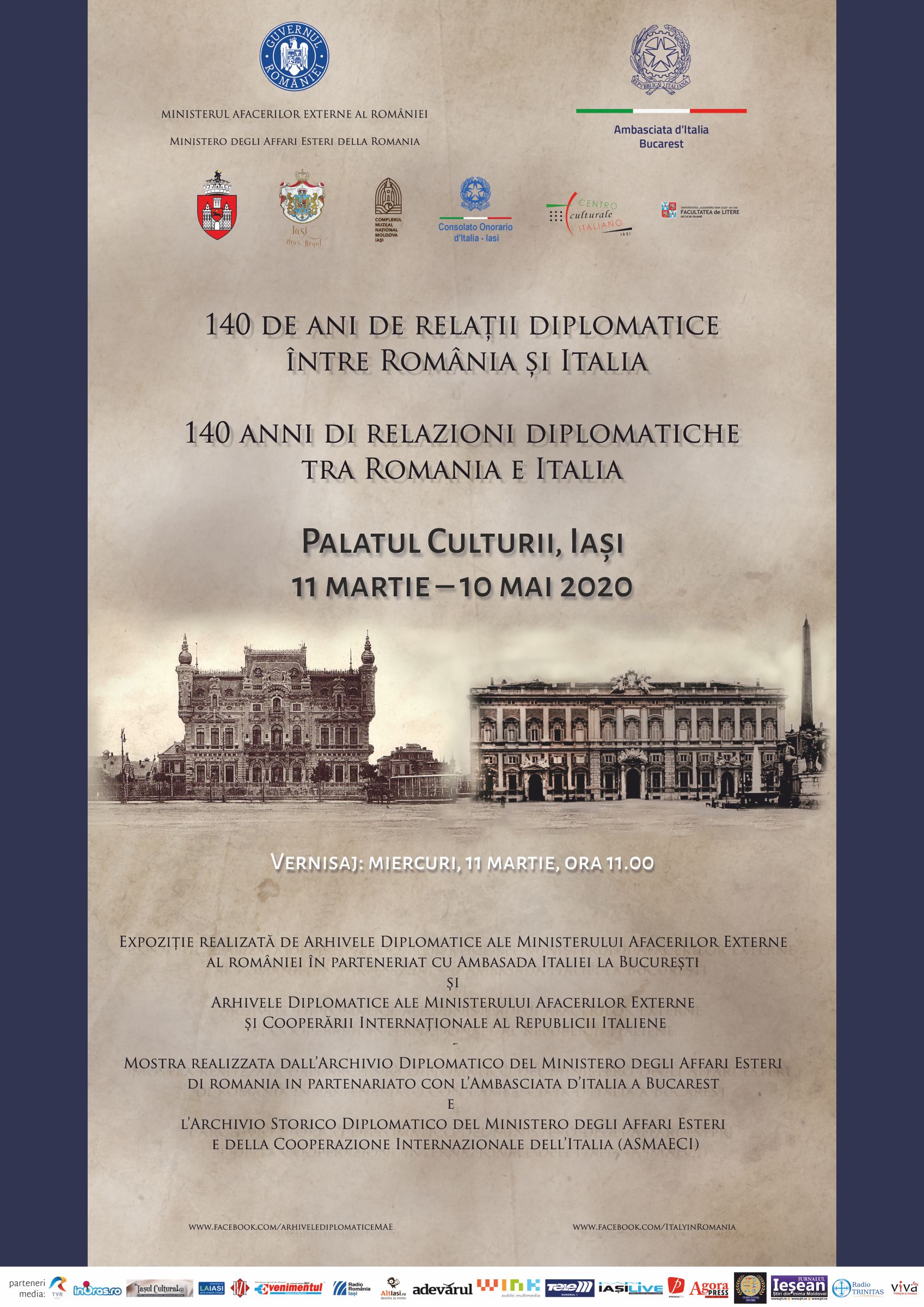 Expoziția „140 de ani de relații diplomatice între România și Italia” la Palatul Culturii din Iași