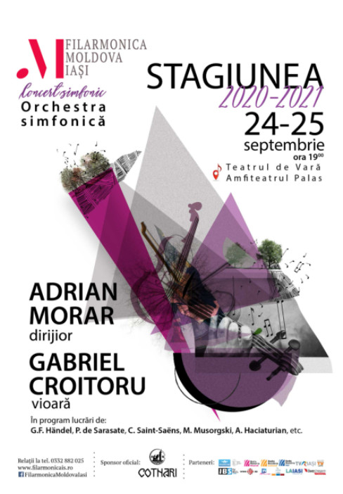 Filarmonica Moldova în Amfiteatrul Palas, 24-26 septembrie, cu violonistul Gabriel Croitoru şi dirijorii Adrian Morar şi Bogdan Cojocaru