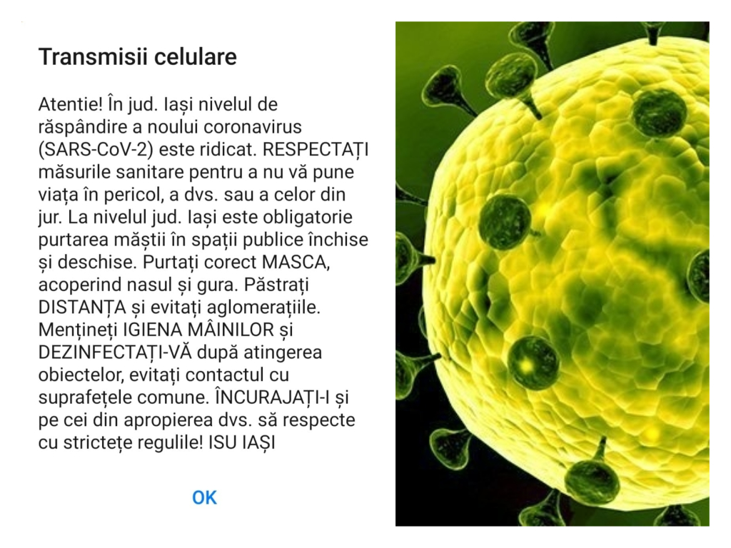 IGSU: 33 de mesaje RO-ALERT privind incidenţa SARS-CoV-2 au fost transmise în ultimele 24 de ore