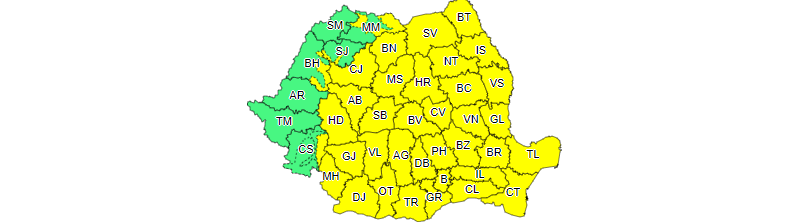 ANM: Coduri galbene de ploi şi ninsori abundente în majoritatea judeţelor până miercuri seară