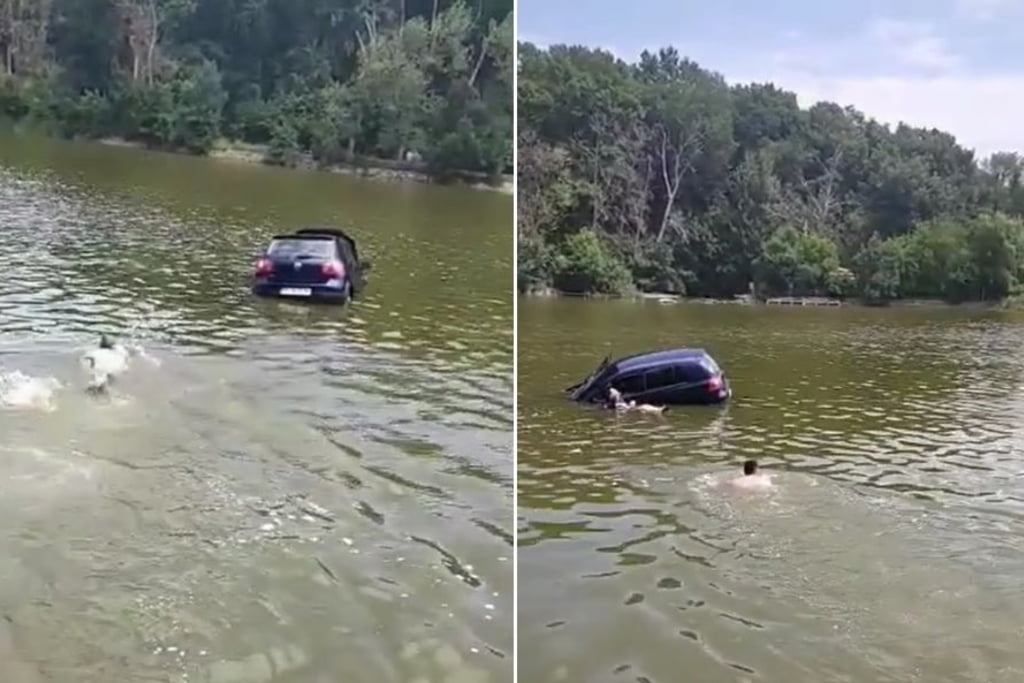 (VIDEO) Iaşi: Şoferiţă salvată de un poliţist local şi un trecător din apele lacului Ciric, unde a plonjat cu maşina