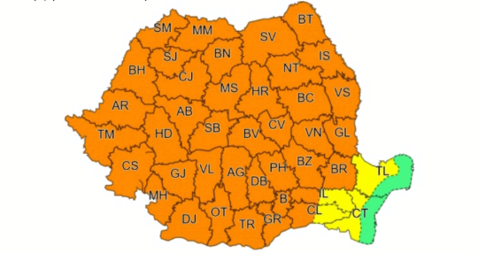 ANM: Noi avertizări de vreme severă. Cod portocaliu de vijelii în aproape toată țara