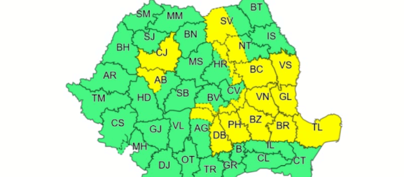 Alertă ANM: Cod galben de ploi puternice şi vijelii