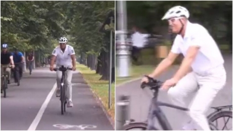 Preşedintele Iohannis, pe bicicletă către Palatul Cotroceni: E important să facem mişcare; e sănătos şi reducem poluarea