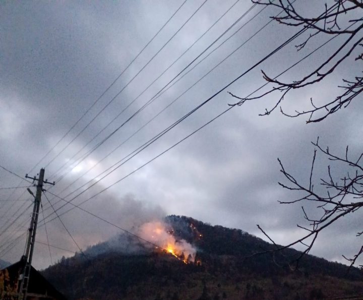 Bacău: Zeci de pompieri intervin pentru a treia zi consecutiv la stingerea incendiului de pădure din Oituz